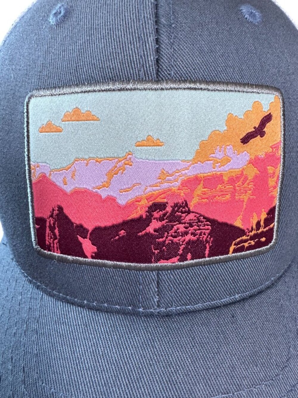 Kbethos Vintage Blue Trucker Hat Embroidered Sunset Mountain Patch Adjustable - Picture 3 of 10